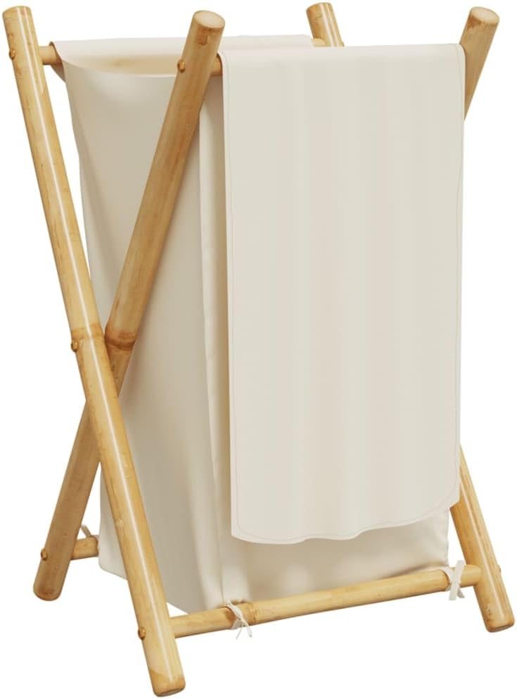 vidaXL Laundry Basket, Washing Hamper, Foldable Clothes Hamper, Laundry Organizer for Clothes Toys, Storage Laundry Sorter, Cream White Bamboo