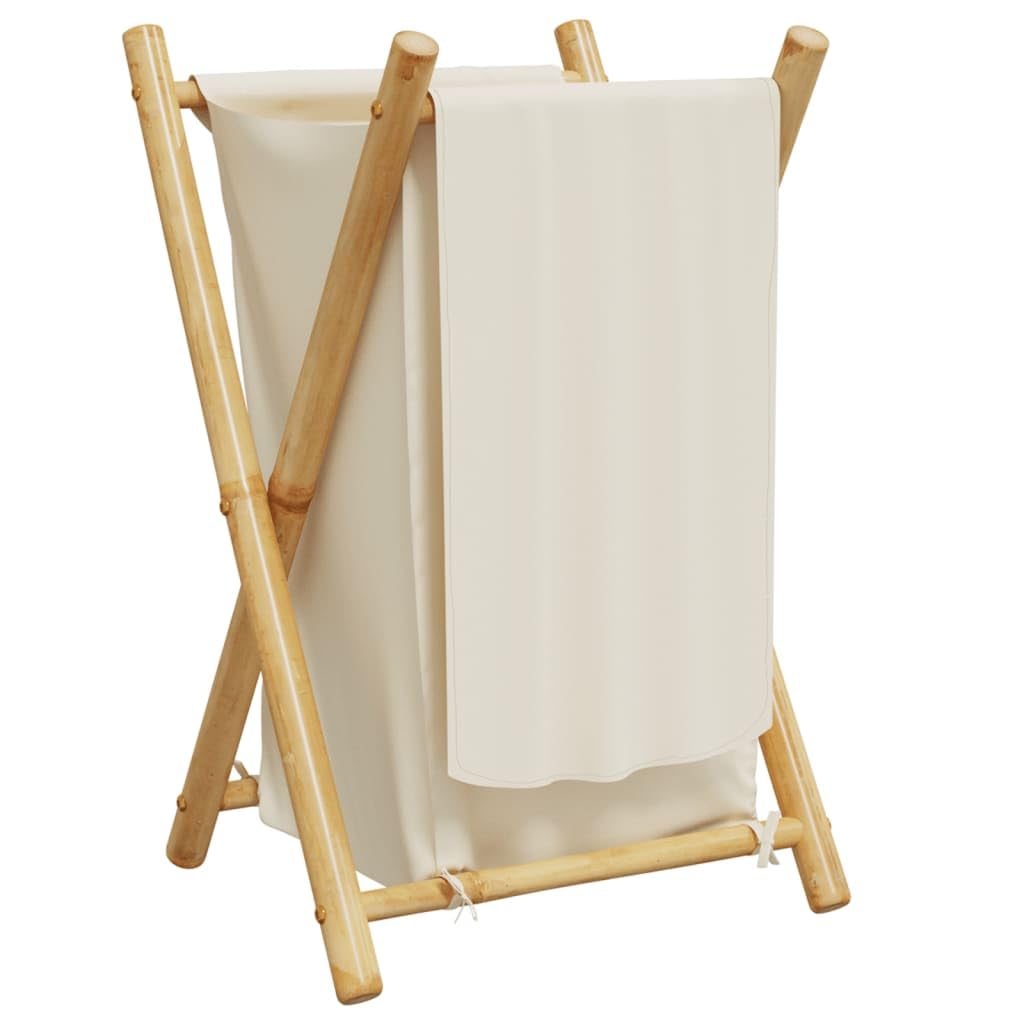 Wäschekorb Aus Bambus Cremeweiß 41,5x36x63,5 Cm | Faltbar Platzsparend, Atmungsaktiver Stoff, Leicht Transportierbar, Für Kleine Räume