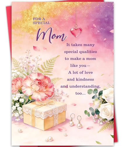 ATTLVV Mother’s Day Card for Mom, Mothers Day Gift, Heartfelt Message Inside, 5.3 x 8 Inches, Luxury Red Envelope with Gold Seal Sticker