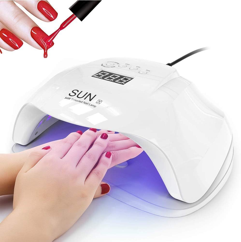 SQUADO Lampada UV LED per Unghie, 54W, Display Digitale, 4 Timer, Lampada Unghie Professionale per Manicure e Pedicure, Sensore Automatico, Bianco