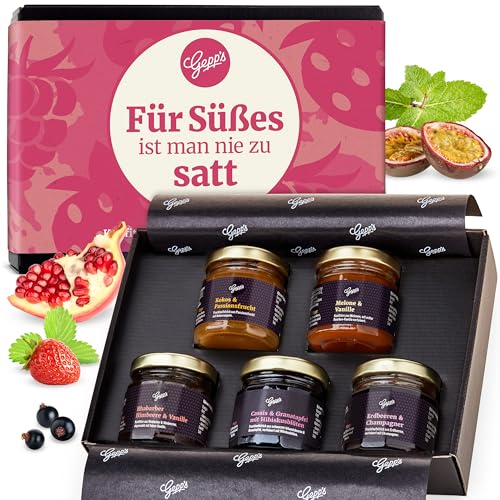 Gepp's Feinkost Frühstück Marmeladen Set I Mini Konfitüren in verschiedenen Geschmacksrichtungen I Geschenk mit Spezialitäten wie Mango Ingwer Erdbeer...