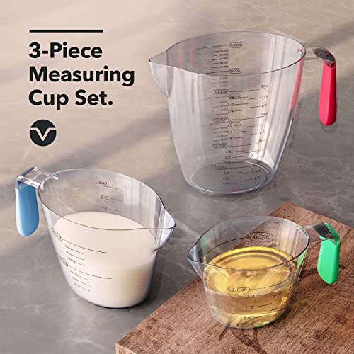 Set de 3 vasos medidores plásticos Vremi con asa y pico miniatura 2