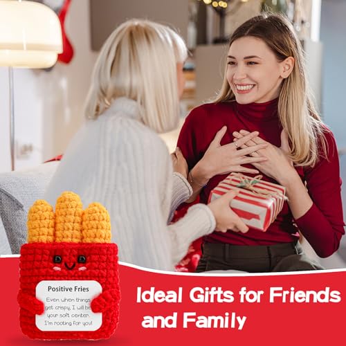 Image of Hoedia Emotional Positive Fries Crochet Gifts: Birthday Gifts for Friend Women Sister Coworkers- Cheer Up Cute Funny Knitted Fries Christmas Stocking Stuffers