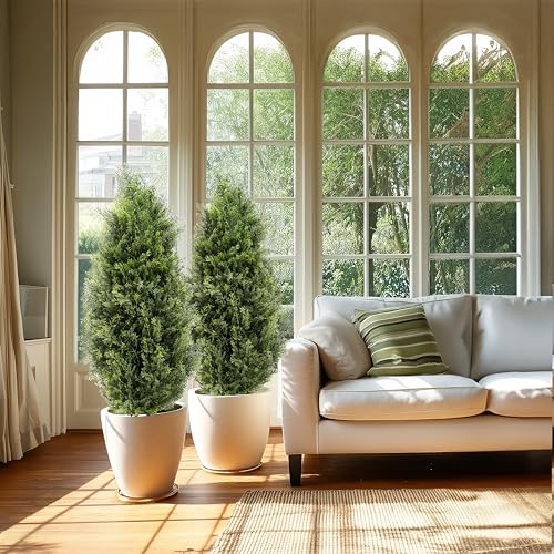 Synthetic Topiary Cedar Bushes 3ft, 2 pk - Out of doors Indoor Fake Pine Shrubs Vegetation, Reasonable Pretend Vegetation Entrance Porch Decor, Synthetic Bushes Cypress for House Entrance Door Places of work - Image 3