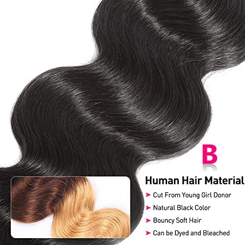 Flady 10A Brazilian Body Wave Hair 4 Bundles with Closure 100% Unprocessed Virgin Human Hair Bundles with 4x4 Free Part Closure (20 22 24 26inch)…