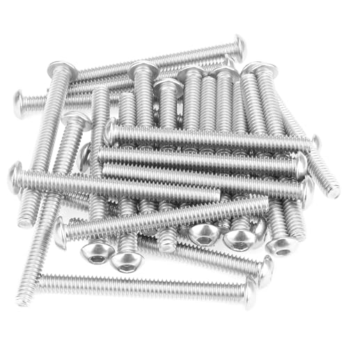 Image of 30 Pieces 1 /4-20 x 2-1 /2 inch Button Head Socket Cap Screws Bolts, HELIFOUNER 304 Stainless Steel (18-8) Screws, Bright Finish, Fully Threaded