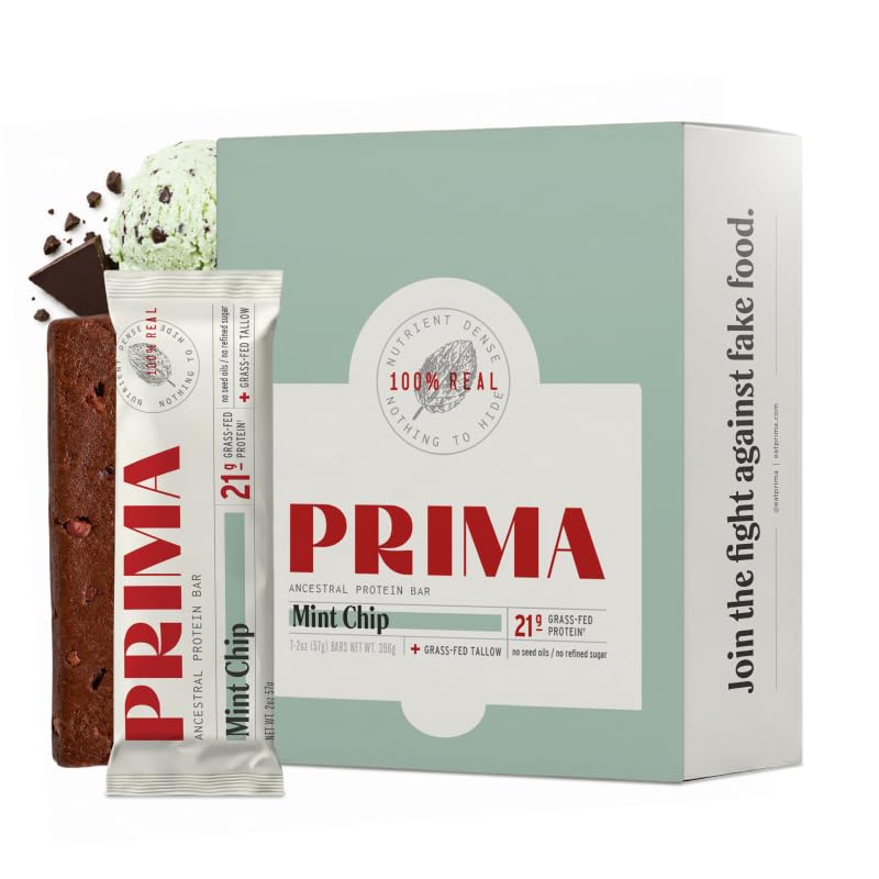 PRIMA Mint Chip Protein Bar | 21g Grass Fed Whey and Collagen | No Seed Oils, No Preservatives, Raw Honey Sweetened | 7 Pack image 2