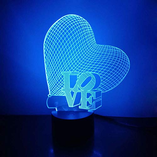 Loveboat Love & Heart 3D Night Light Led Illusion Lamp, 7 Color Changing Lights With Acrylic Flat & Abs Base & Usb Charger As Home Decor And A Best Gift #TOP2