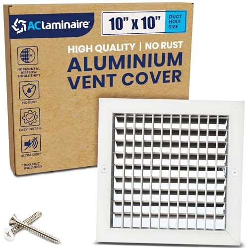 10" x 10" Duct Hole Aluminum Single Deflection Adjustable Air Supply Register, Decorative HVAC Vent Cover, Ceiling & Wall AC Deflector, Heating & Cooling Supply with Multi-Shutter Damper – ACLAMINAIRE