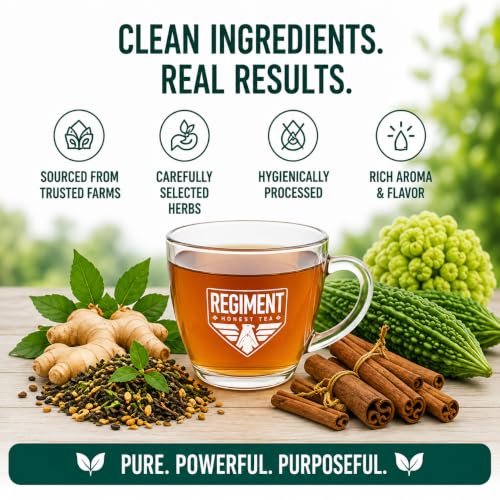 Image of Regiment Diabetic Herbal Tea 80g | Premium Ayurvedic Herbal Chai | Green Tea with Gudmar, Jamun & Bitter Gourd | Rich in Natural Antioxidants | No Artificial Flavour