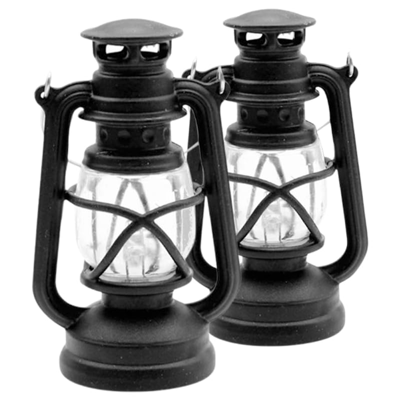 CLISPEED 2Pcs Retro Kerosene Lamps Miniature Dollhouse Lanterns Vintage Led Oil Lights for Scene Decoration Diy Craft Materials