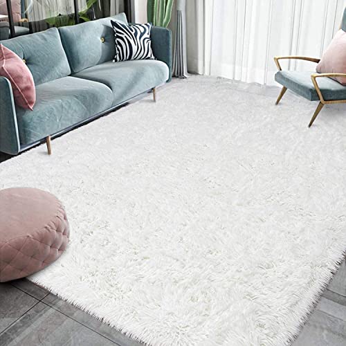 Homore Luxury Fluffy Area Rug Modern Shag Rugs For Bedroom Living Room, Super Soft And Comfy Carpet, Cute Carpets For Kids Nursery Girls Home, 8X10 Feet Cream White #TOP12