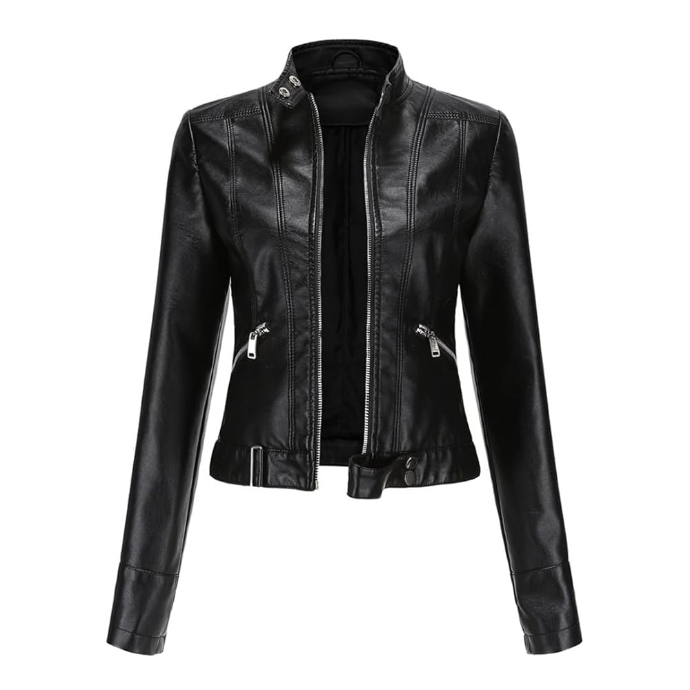 ジャケット・アウター Herlipto No Collar Spring Coat Spring Autumn Women Short Leather Jacket Slim Stand-Up