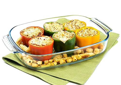 Signoraware Bake 'N' Serve Deep Rectangular Bakeware Safe and Oven Safe Glass Dish Tray | Borosilicate Glass Bowl Container | Microwave Oven Safe Baking (3800ml, Set of 1, Clear)