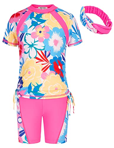 Image of GRACE KARIN Girls Rash Guard Swimwear 2-Piece Bathing Suit Summer Beach Swimsuit Hot Pink 8Y