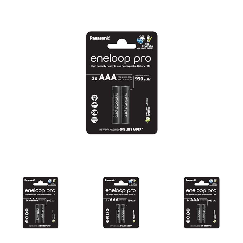 eneloop Pro, Piles Rechargeables AAA/Micro, Lot de 8, capacité de Min. 930 mAh, Piles Ni-MH, prêt à l'emploi, Rechargeables jusqu'à 500 Fois, Emballage sans Plastique, Pro, Noires