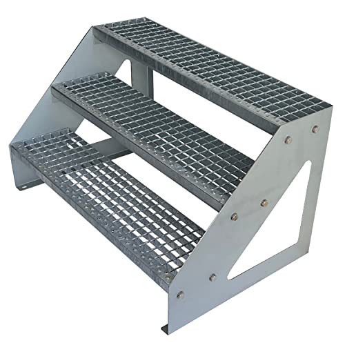 Escaleras de zanca de acero 3 Escalones Independiente Totalmente galvanizada - Medidas (L x A x A) 63cm x 100cm x 57cm Resistente a la intemperie y la corrosión