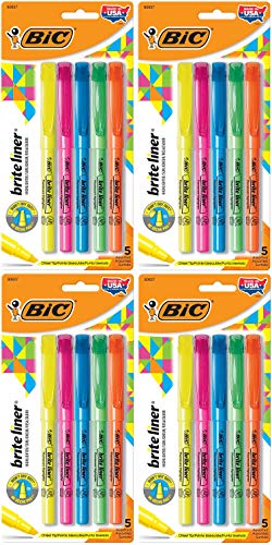 BIC Brite Liner Highlighter, Chisel Tip, Assorted Colors, 5-Count 4 Pack