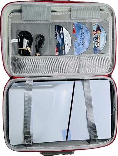 Image of PSS Storage Bag for PS5 Slim, Hard Travel Carrying Case Compatible for PS5 Slim, Waterproof Shoulder Bag with Both Side Compartments Travel Accessories for PS5 Slim Disk / Digital (Grey)