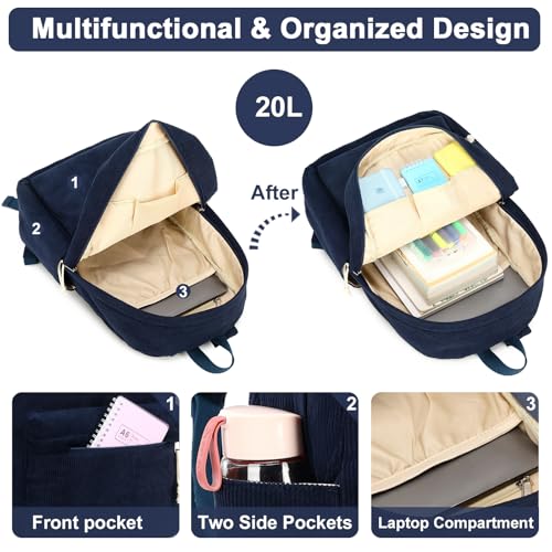 Image of BTOOP School Backpack for Teens Large Corduroy Bookbag Lightweight 15.6 inch Laptop Bag for Girls Women Casual High School College
