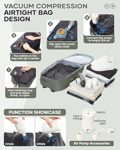 BJLFS Vakuum Rucksack Handgepäck mit Vakuumsystem Ryanair Handgepäck Reiserucksack Airbag Rucksack mit Vakuumpumpe Damen 14 zoll mit Laptopfach Carry on Luggage