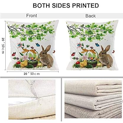 SLYGOU 4er Set Ostern Kissenbezug 45x45cm,Ostern Kissen Leinen Dekokissen Cases Home Kissenbezug 40x40 Leinen Stuhlhussen Ostern FüR Wohnzimmer Sofa BüRo Auto Dekor – Bild 5
