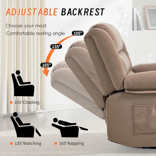 Image of Rocking Recliner Chair for Adults, 360 Swivel Rocker Recliner with Massage and Heating, Manual Glider Rocking Chair with Cup Holders for Living Room Bedroom Nursery (Mocha)