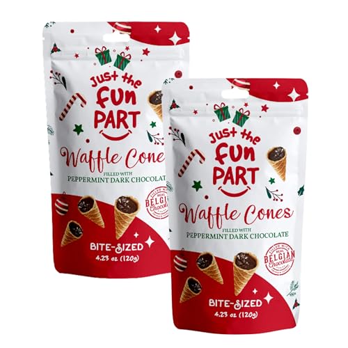 Just The Fun Part | Bite-Size Crispy Mini Waffle Cones | Filled With Premium Belgian Chocolate | Great For Snacks, Desserts, Grab &amp; Go | Kosher | 4.23 Ounce (Pack of 2, Peppermint, Dark Chocolate)