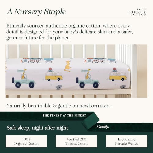 Image of 100% Organic Cotton Mini Crib Sheets (3-Pack) - GOTS Certified, Soft Fitted Sheets for Mini Mattress & Pack n Play, 5 in Deep Pocket with Secure Elastic Fit, Boys & Girls, (27 inch x 39 inch) Tiny Explorers