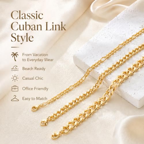 Image of iF YOU Gold Ankle Bracelets for Women, 14k Gold Plated Waterproof Cuban Link Chain Anklets Set, Layered Anklet Bracelets for Women Beach Gift Adjustable Size 5pcs
