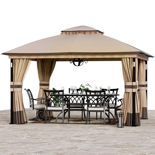 Big Leaf Patio Gazebo 11ft x 13ft with LED Lights & Wireless Speaker, Outdoor Gazebo with Sturdy...