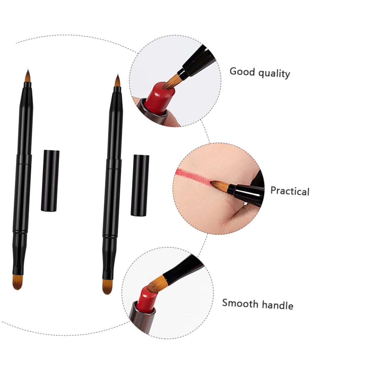 PartyKindom Double-ended Makeup Brush Set Retractable Lip Eyeliner Brush Dual-purpose Cosmetics Tool Easy to Clean for Daily and Professional Use