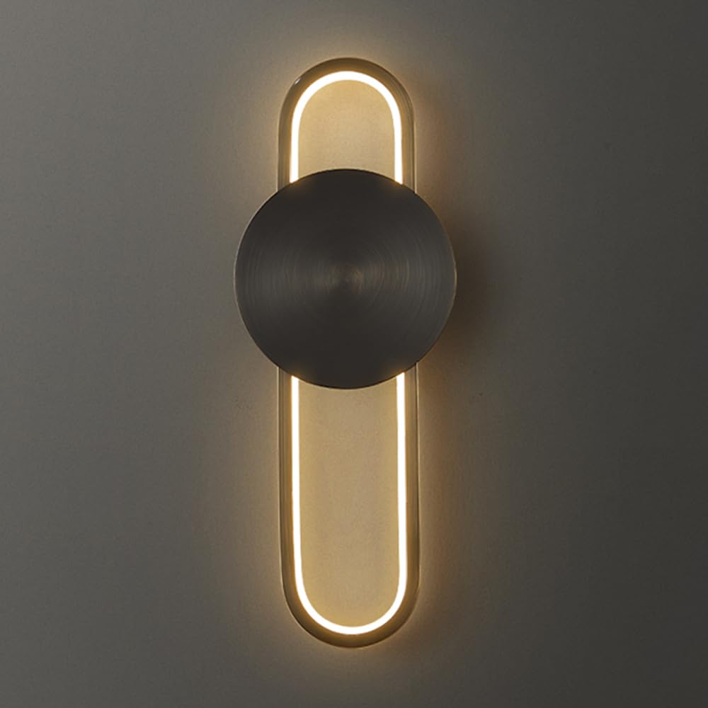 HPTHLY Brass Wall Mounted Lamp For Bedside, 18W Led Wall Sconce With Siliclampshade Indoor Wall Lighting - 3 Color Mode, Living Room Bedroom Hallway Wall Lig(Black)