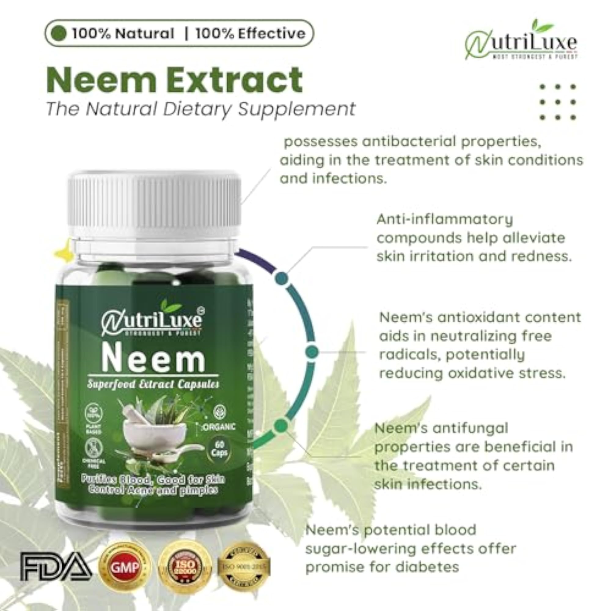 Nutriluxe Organic Neem Extract Capsules 2 x 60 Caps