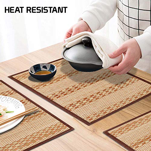 Image of HOKIPO Bamboo Table Mats for Dining Table, Set of 6 Wooden Placemats, 45x30 cm, Beige (AR2817)
