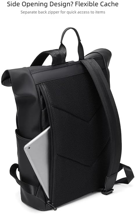 Minimalist Roll Top Backpack, Matte Waterproof 15.6 Inch Laptop Bag, Premium Vegan Leather Rucksack, Lightweight Urban Commuter Daypack for School, Work, Men & Women - Image 5