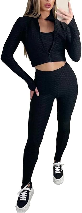 High Waist Yoga Pants Waffle Textured 