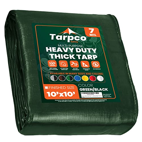 Image of Heavy Duty 7 Mil Tarp Cover, Waterproof, UV Resistant, Rip and Tear Proof, Poly Tarpaulin with Reinforced Edges for Roof, Camping, Patio, Pool Cover, Boat (Green /Black 10′ X 10′)