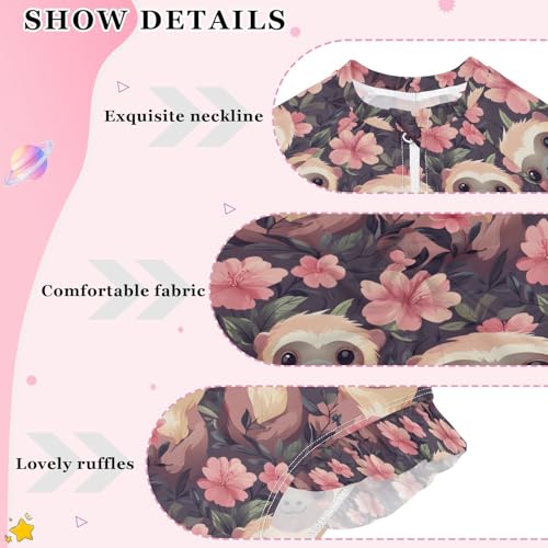 ALAZA Cute Monkey Blossom Flower Girls One Piece Swimsuit Long Sleeve Rash Guard Swimsuits UV 50+ Swimwear Zipper4