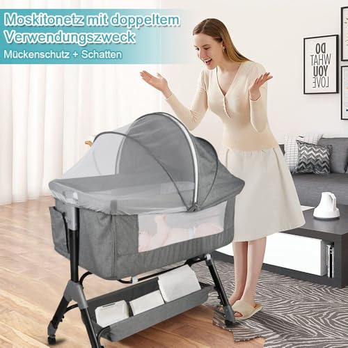 Lit bébé cododo évolutif en lin gris avec matelas inclus