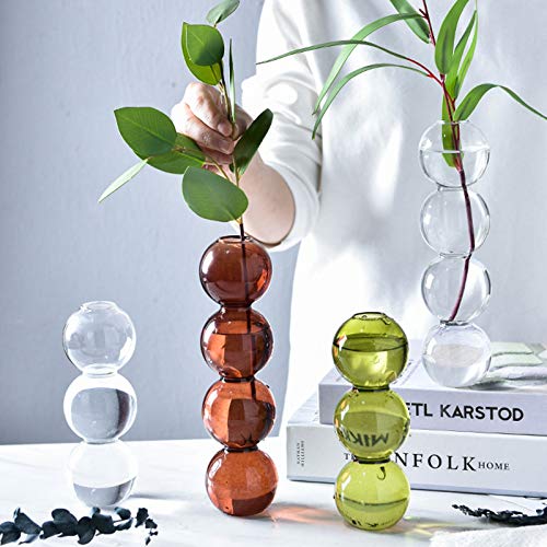 Pearlead Clear Glass Bubble Vase Centerpieces for Hydroponic Plants Cute Floral Vase for Home Decor 8.7 Inches Green - Image 2