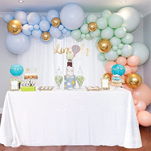 Image of B-COOL White Sequins Tablecloth 60x102 Inches Seamless Reversible Sequin Fabric Sequin Fabric for Table Overlays Wedding Thanksgiving Family Gathering