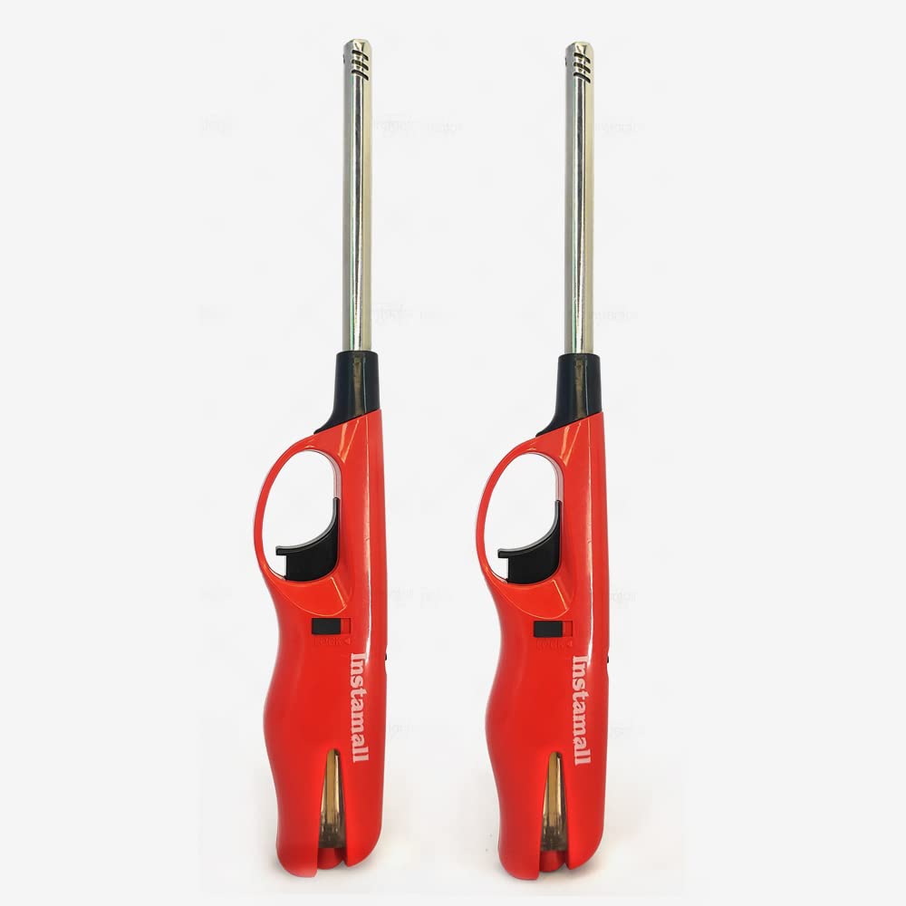 InstaMall Plastic Adjustable Flame Lighter for Kitchen Stove,Candles, Refillable, Pack of 2 (Red)