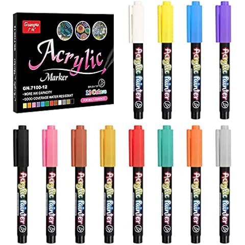 Pagezol Acrylic Paint Pens for Rock Painting, Stone, Ceramic, Glass, Wood, 12 Waterproof Acrylic Markers, Felt Tip Colouring Pens, Drawing Markers Fine Tip Brush Pens for Christmas Easter Egg Cover