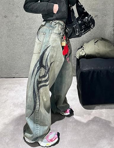 Unisex Baggy Jeans Totem Print Grunge Pants Y2k Gothic Jeans Hip Hop Oversized Denim Pants Vintage Graphic Streetwear4