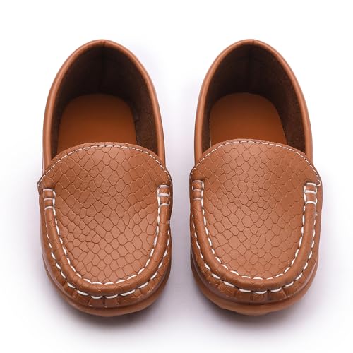 Image of Boys Loafers PU Leather Slip-On Toddler Dress Shoes Non-Slip Sole Kids Moccasins for School Events and Daily Wear