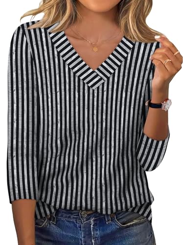 Image of XIEERDUO 3 /4 Length Sleeve Womens Tops V Neck T Shirts Summer Clothes Basic Blouses Dressy Casual 2026 Spring Outfits