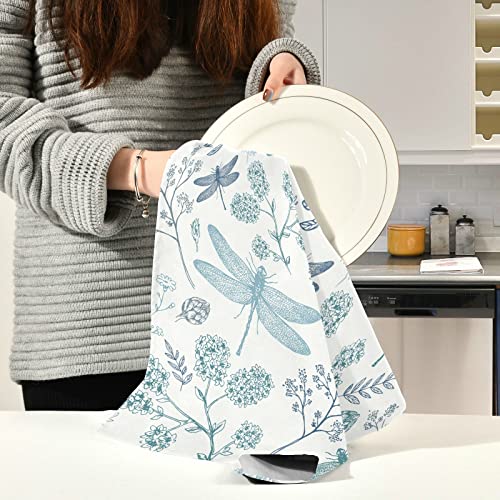 Blue Dragonfly Kitchen Towels 4 Pack, Absorbent Hand Towels Fast Drying Dish Cloths Tea Towel 28 X 18 In #TOP5