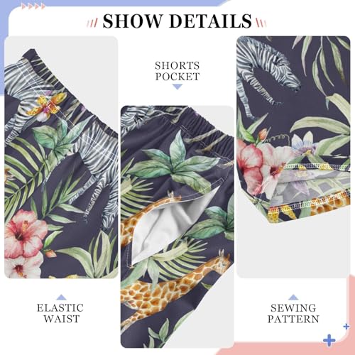 Tropical Giraffe Zebra Boys Long Pants Soft Trousers Elastic Waist Kids Lounge Bottoms with Pockets S-XL4