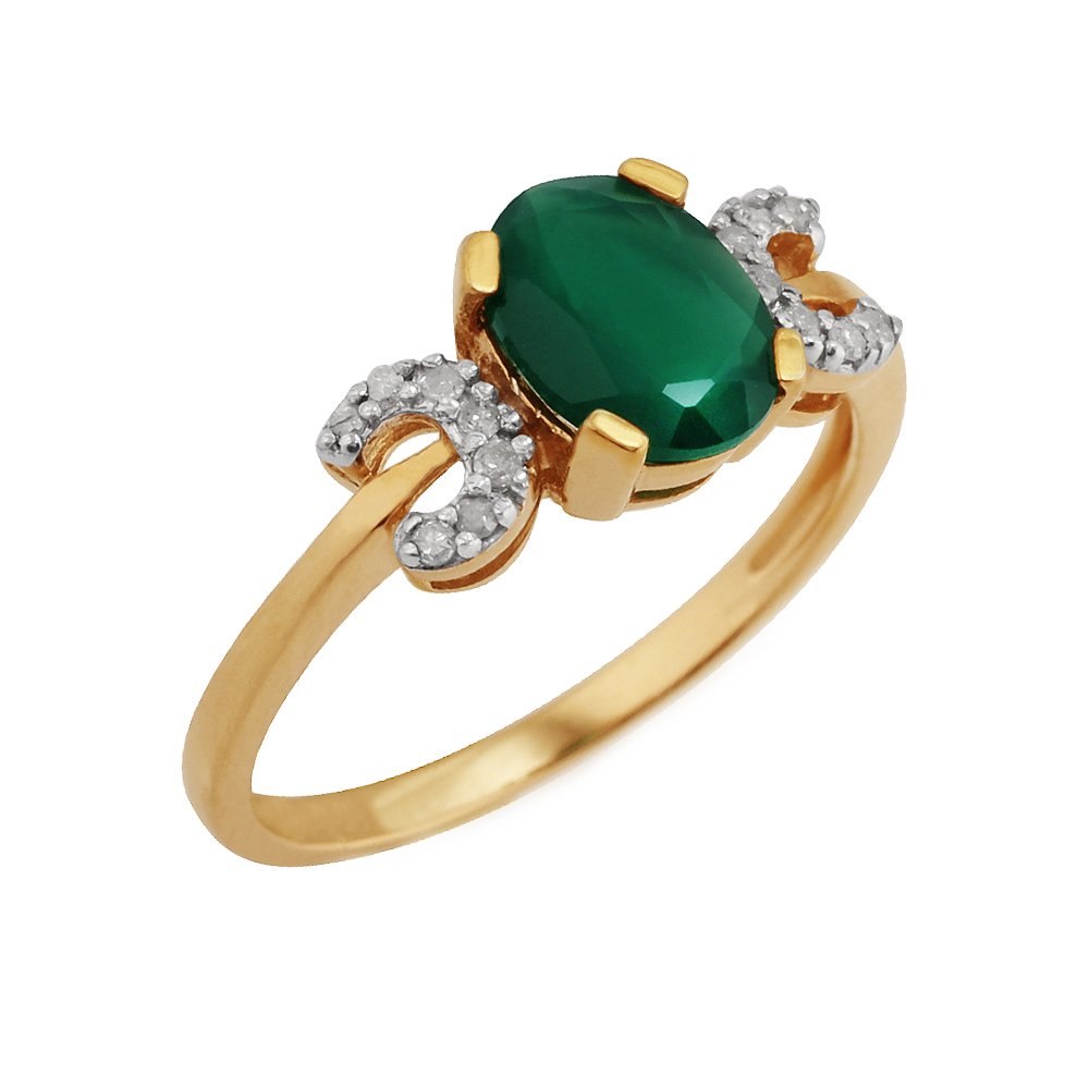 Anello in argento sterling placcato oro con calcedonio verde e diamante